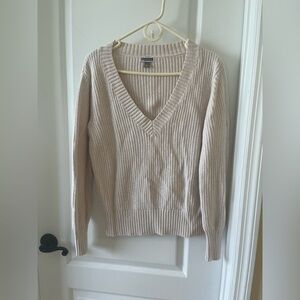 Chelsea28 V-Neck Cream Ribbed Cotton Wool Blend Sweater XS